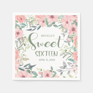 Guardanapo De Papel Doce 16 Flores Rosa Bege Folhas Verde Sage