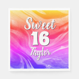 Guardanapo De Papel Doce 16 Mármore Colorido Arco-íris Personalizado