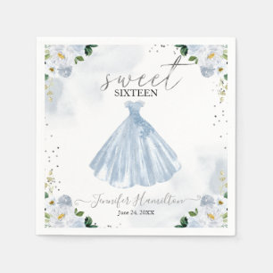 Guardanapo De Papel Doce 16 Vestido Floral Azul Napkins