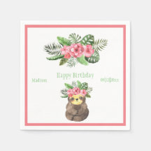 Doce Animal Sloth Floral Nome Rosa Menino Aniversá