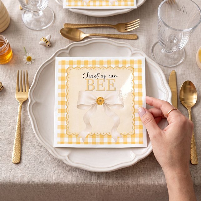 Guardanapo De Papel Doce como Abelha Chá de Bebê Amarelo Gingham Bow (Criador carregado)