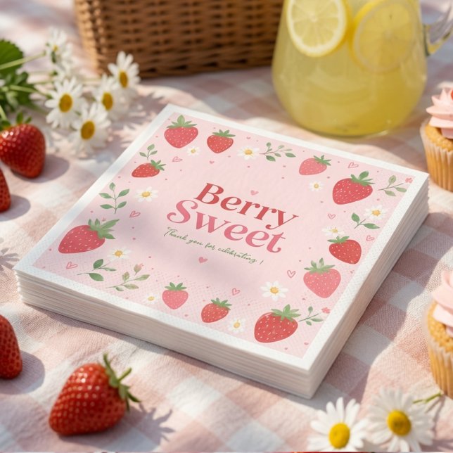 Guardanapo De Papel Doce de Morango Aniversário Personalizado  (Criador carregado)