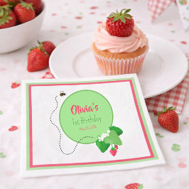 Guardanapo De Papel Doce de Morango Personalizado Primeiro Aniversário
