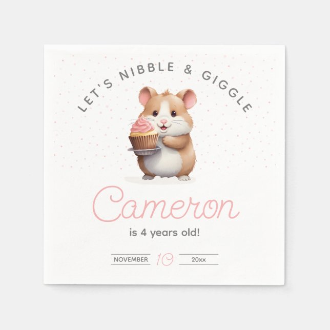 Guardanapo De Papel Doce Hamster, Aniversário das Crianças de Cupcake  (Frente)