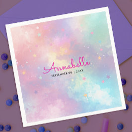 Guardanapo De Papel Doce Holográfico Meninas Pastel Estrela Céu Aquare