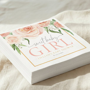 Guardanapo De Papel Doce Menina Rosa Suave Rosa Floral Chá de Bebê