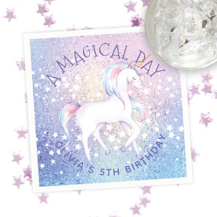Guardanapo De Papel Doce Rainbow Unicorn Glittery Nome da Festa de ani