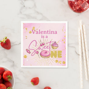 Guardanapo De Papel Doce Uma Garota, primeiro aniversario Rosa, Falso,