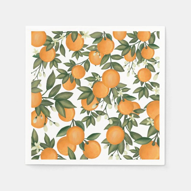 Guardanapo De Papel Doce Verão Citrino Botânico Laranjas Folhagem (Frente)