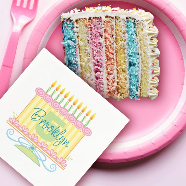 Guardanapo De Papel Doce Whimsical Name Cake 5 Birthday Napkin (Criador carregado)