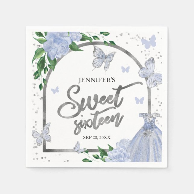 Guardanapo De Papel Doces 16 Butterflys Dusty Blue Blush Gown (Frente)