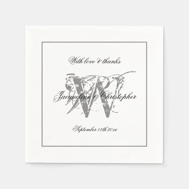 Guardanapo De Papel Documento de Casamento Elegante de Script Monogram (Frente)