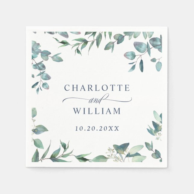 Guardanapo De Papel Documento de Casamento Eucalyptus com Aquarela Ele (Frente)