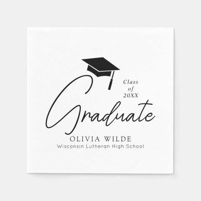 Guardanapo De Papel Documento de graduação em preto e branco de script (Frente)