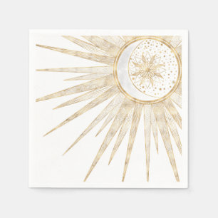 Guardanapo De Papel Dodles Dourados Elegantes Sun Moon Mandala Design