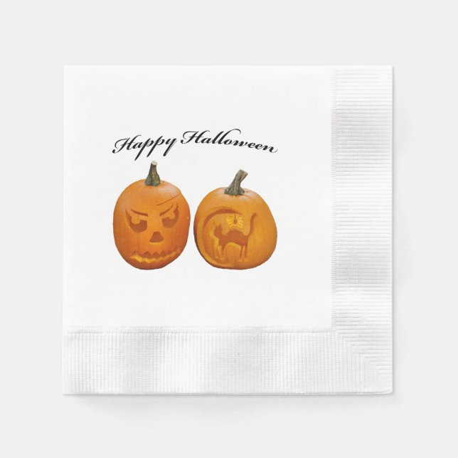 Guardanapo De Papel Dois Abóboras Feliz Dia das Bruxas (Frente)