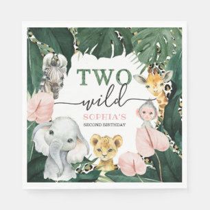 Guardanapo De Papel Dois Animais Selvagens Safari segundo aniversário 