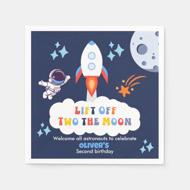 Guardanapo De Papel Dois ao Menino Lua Foguete Espacial Decola 2º Aniv (Frente)