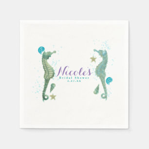 Guardanapo De Papel Dois Cavalos-Marinhos Aquarela Casamento Praia Eng