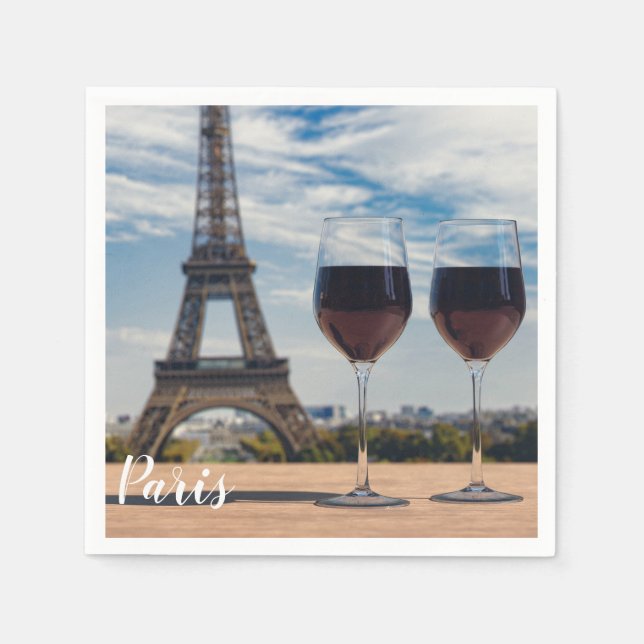 Guardanapo De Papel Dois copos de vinho com torre Eiffel (Frente)