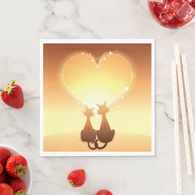 Guardanapo De Papel Dois Gatos Com Papel De Amor (Criador carregado)