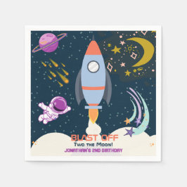 Guardanapo De Papel Dois Menino Espaço Foguete 2º Aniversário