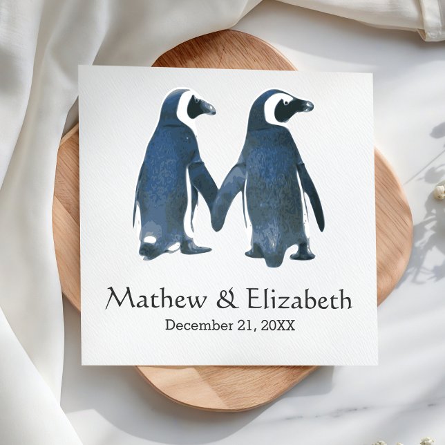 Guardanapo De Papel Dois Pinguins Fofos | Casamento Romântico (Criador carregado)