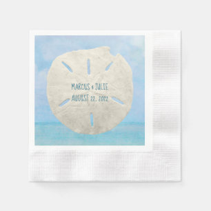 Guardanapo De Papel dólar de areia do casamento no oceano de aquarela