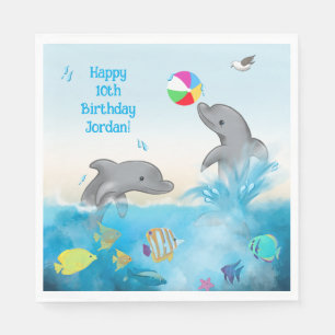 Guardanapo De Papel Dolphin Summer Kids Blue Birthday Paper Napkin