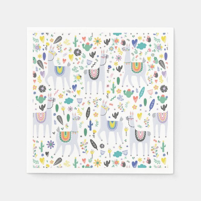 Guardanapo De Papel Doodle Alpaca Pattern (Frente)