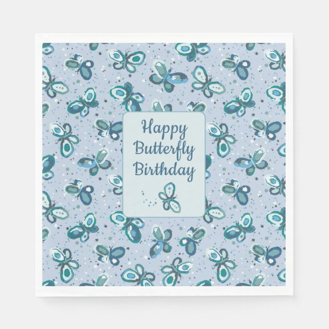 Guardanapo De Papel Doodle Bugs Butterflies - blue - kids birthday. (Frente)
