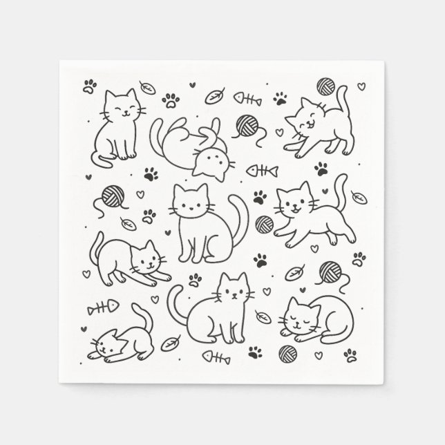Guardanapo de Papel Doodle de Gato Minimalista (Frente)