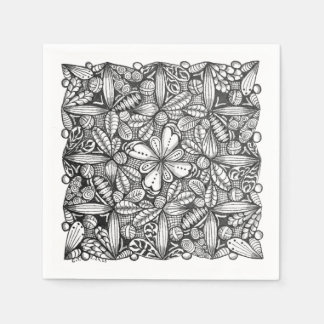Guardanapo De Papel Doodle Desenhado à Mão em Preto e Branco