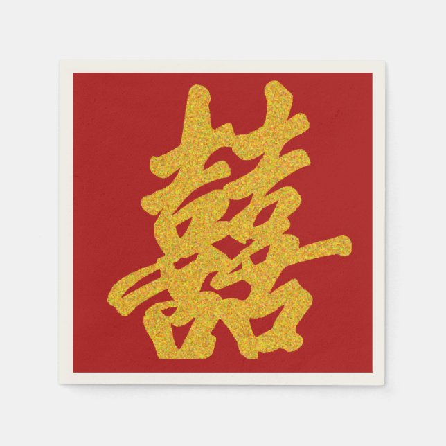 Guardanapo De Papel Dourada alegria dupla moderna Casada (Frente)