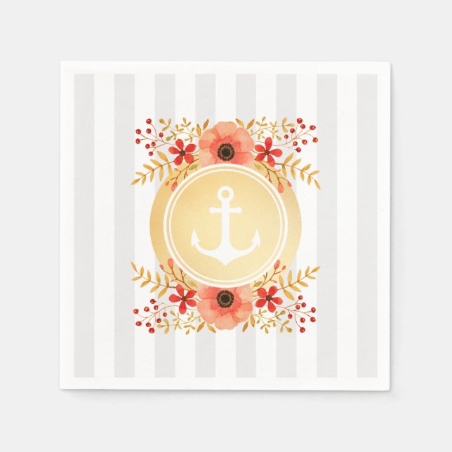 Guardanapo De Papel Dourada Ângulo Náutico Floral de Cor Fluvial (Frente)