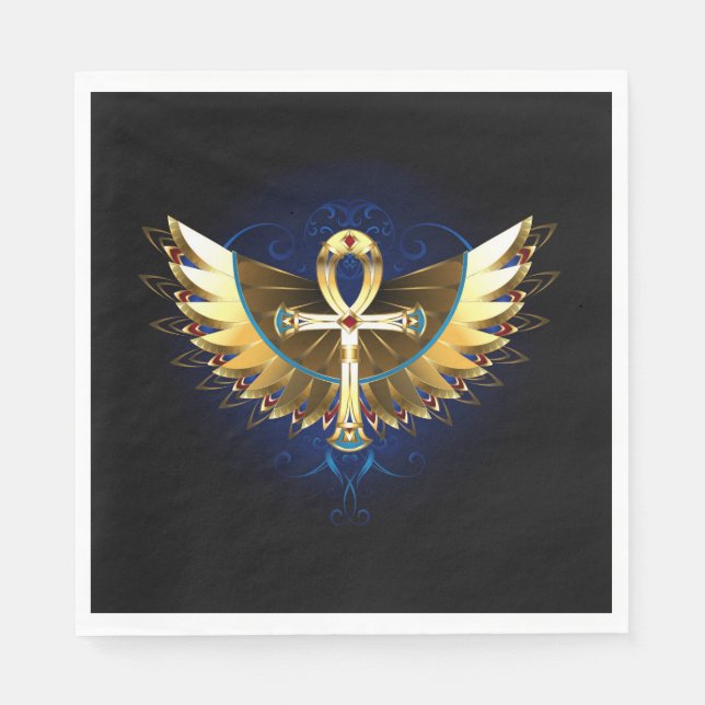 Guardanapo De Papel Dourada Ankh com Asas (Frente)
