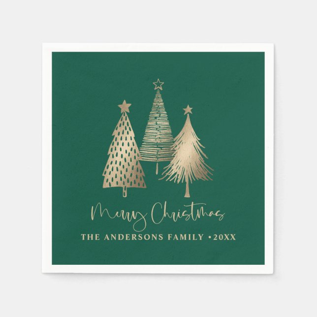 Guardanapo De Papel Dourada árvore de Natal elegante Feliz Natal (Frente)