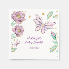 Guardanapo De Papel Dourada borboleta brilhante e Chá de fraldas de fl