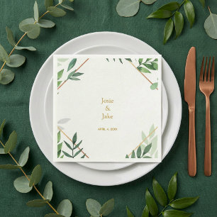 Guardanapo De Papel Dourada fronteira, folhas verdes Nomes de casament