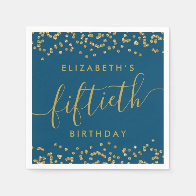 Guardanapo De Papel Dourada Glitter Hello 50 50ª Festa de aniversário  (Frente)