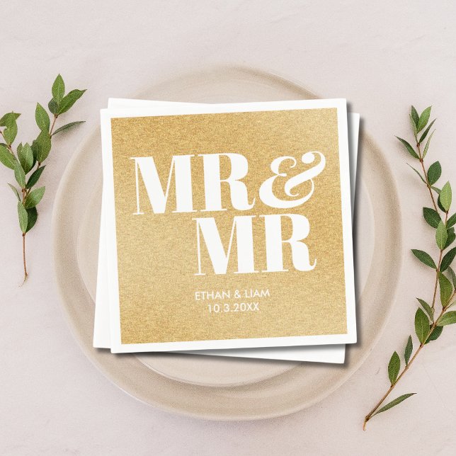 Guardanapo De Papel Dourada Glitter Sr. e Sr. Personalizado Casamento  (Gold Glitter Mr & Mr Personalized Wedding Napkins
)