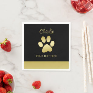Guardanapo De Papel Dourada pata de cão brilhante sobre fundo negro