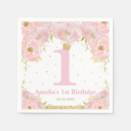 Guardanapo De Papel Dourada primeiro aniversario Princesa Rosa Blush