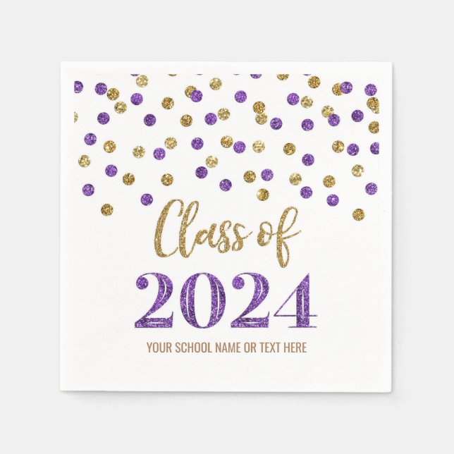 Guardanapo De Papel Dourada Purple Confetti Classe 2024 Napkins (Frente)
