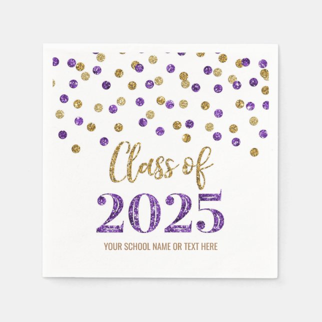 Guardanapo De Papel Dourada Purple Confetti Classe 2025 Napkins (Frente)