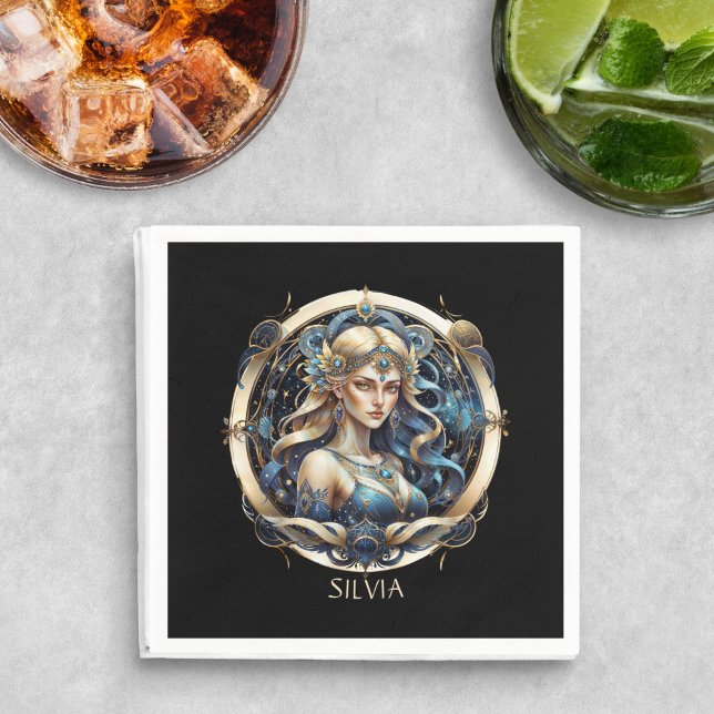 Guardanapo De Papel Dourada Virgem Azul - Sinal de Estrela Zodíaco Vir (Criador carregado)