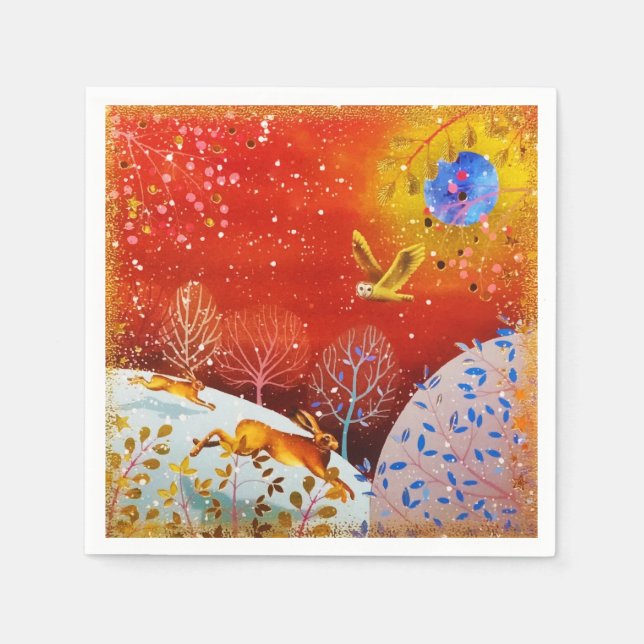 Guardanapo De Papel Dourada Woodland Rabbit Owca Watercolor (Frente)