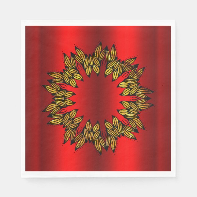 Guardanapo De Papel Dourada Wreath no Natal Vermelho (Frente)