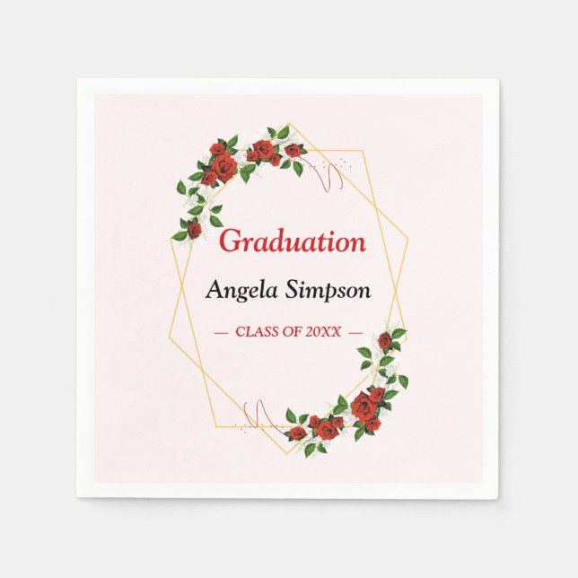 Guardanapo De Papel Douradas falhas Ivory Red Floral Festa de formatur (Frente)