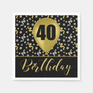 Guardanapo De Papel Dourado 40 Aniversário em Dourado e Prata em Pret